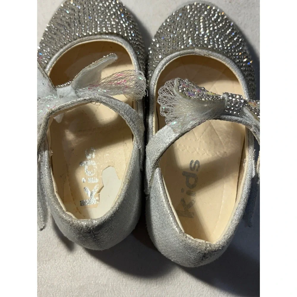 Kids Dress Shoes Girls 11 Silver Rhinestone Mary Jane